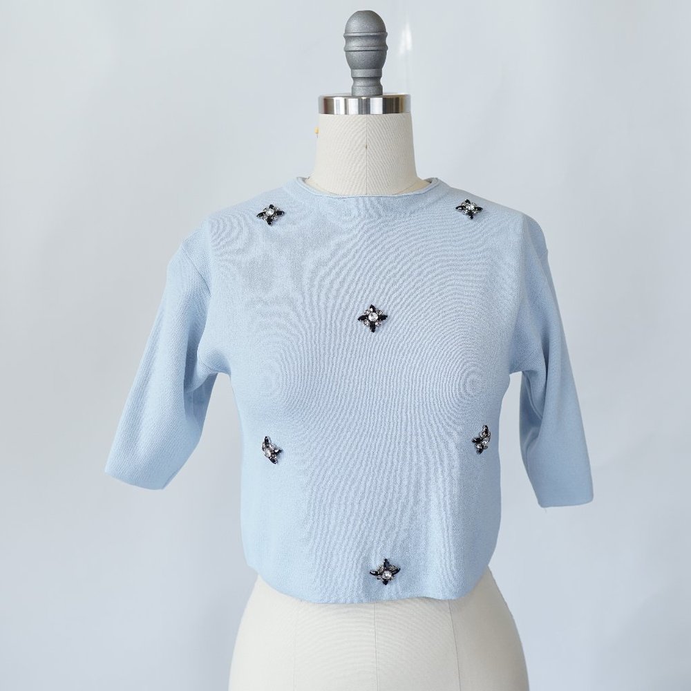 ASOS Petite Embellished Knit Cropped Top 0 Blue